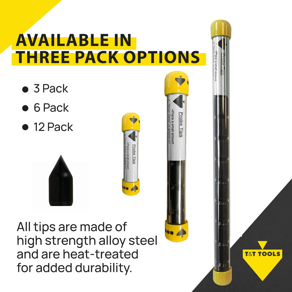 Durable alloy steel construction resists wear during repeated soil probing.