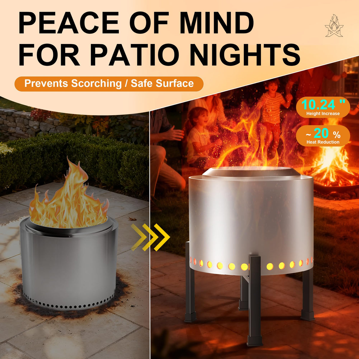 Tanfix fire pit stand with wheels shows easy repositioning across decks