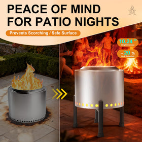 Tanfix fire pit stand with wheels shows easy repositioning across decks