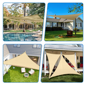 TANG 6x6x6 shade sail over backyard with durable D-rings.