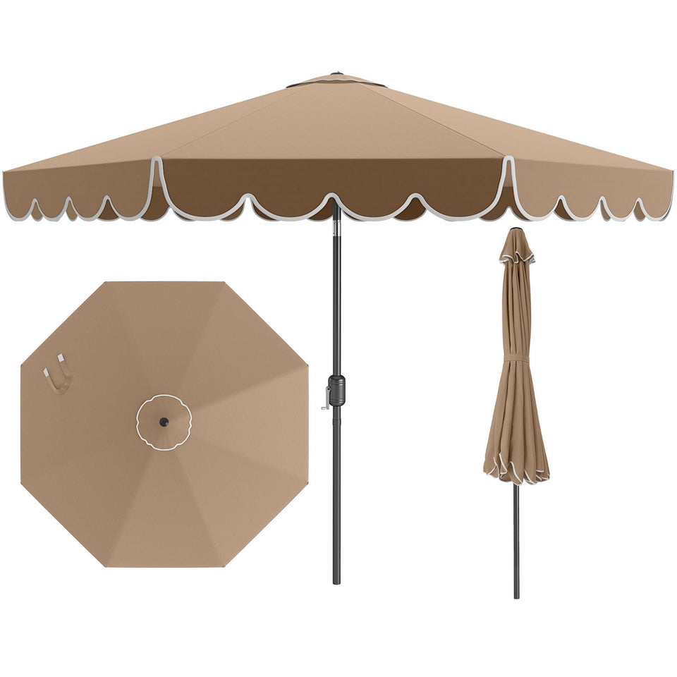 Tangkula 10 ft canopy close-up shows fade-resistant fabric and rich coffee shade.