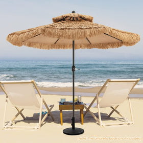 Tangkula two-tier canopy detail showing dual sun protection with textured thatch.