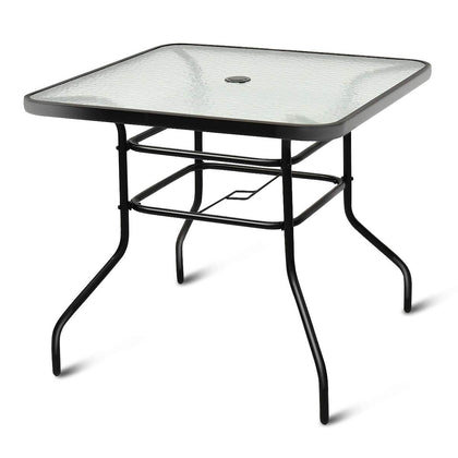 Tangkula 32-inch square outdoor table with tempered glass top for al fresco meals