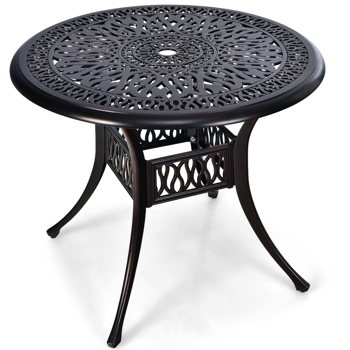 Tangkula 36-inch round outdoor dining table with weather-ready surface for patio meals.