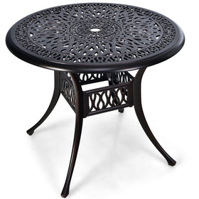 Tangkula 36-inch round outdoor dining table with weather-ready surface for patio meals.
