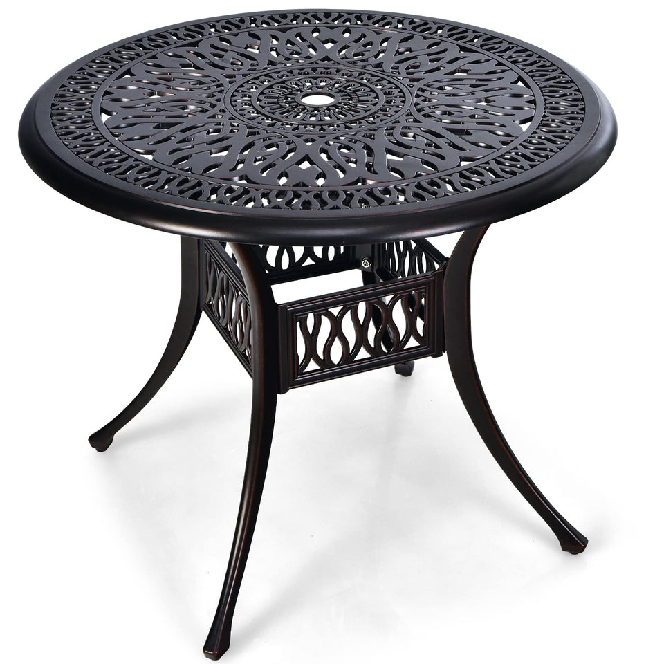 Tangkula 36-inch round outdoor dining table with weather-ready surface for patio meals.