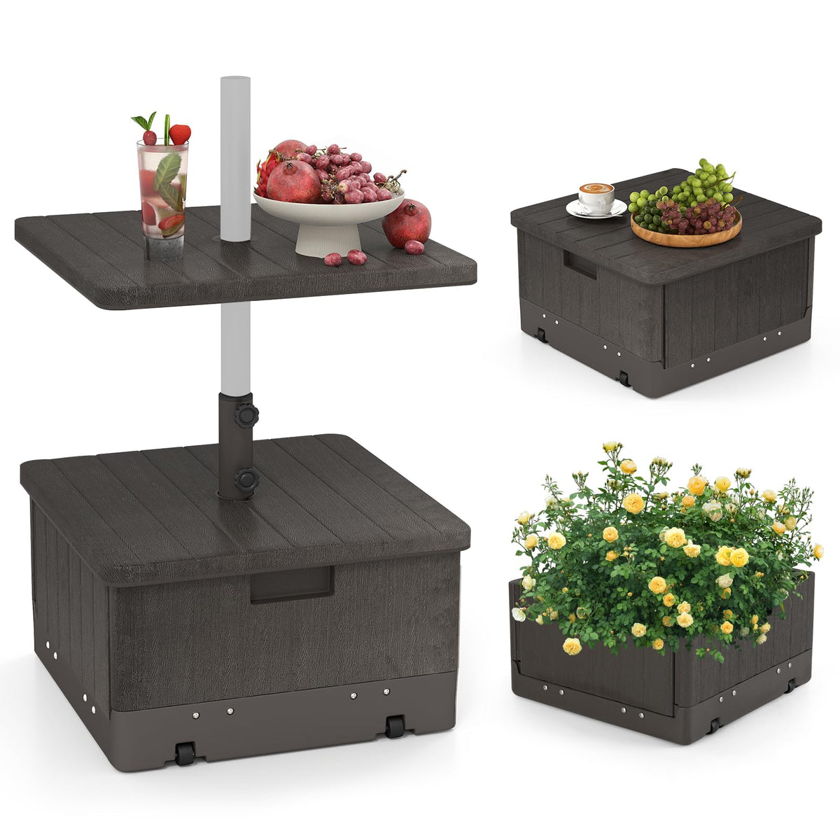 Tangkula 3-in-1 base with table tray keeps drinks within reach.