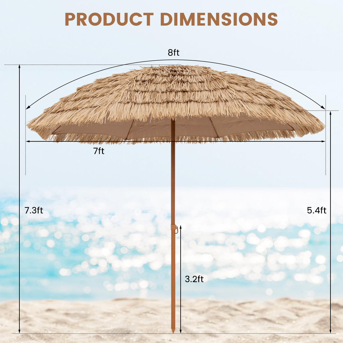 Tangkula 7-layer dense thatch texture enhances tropical style and sun protection.