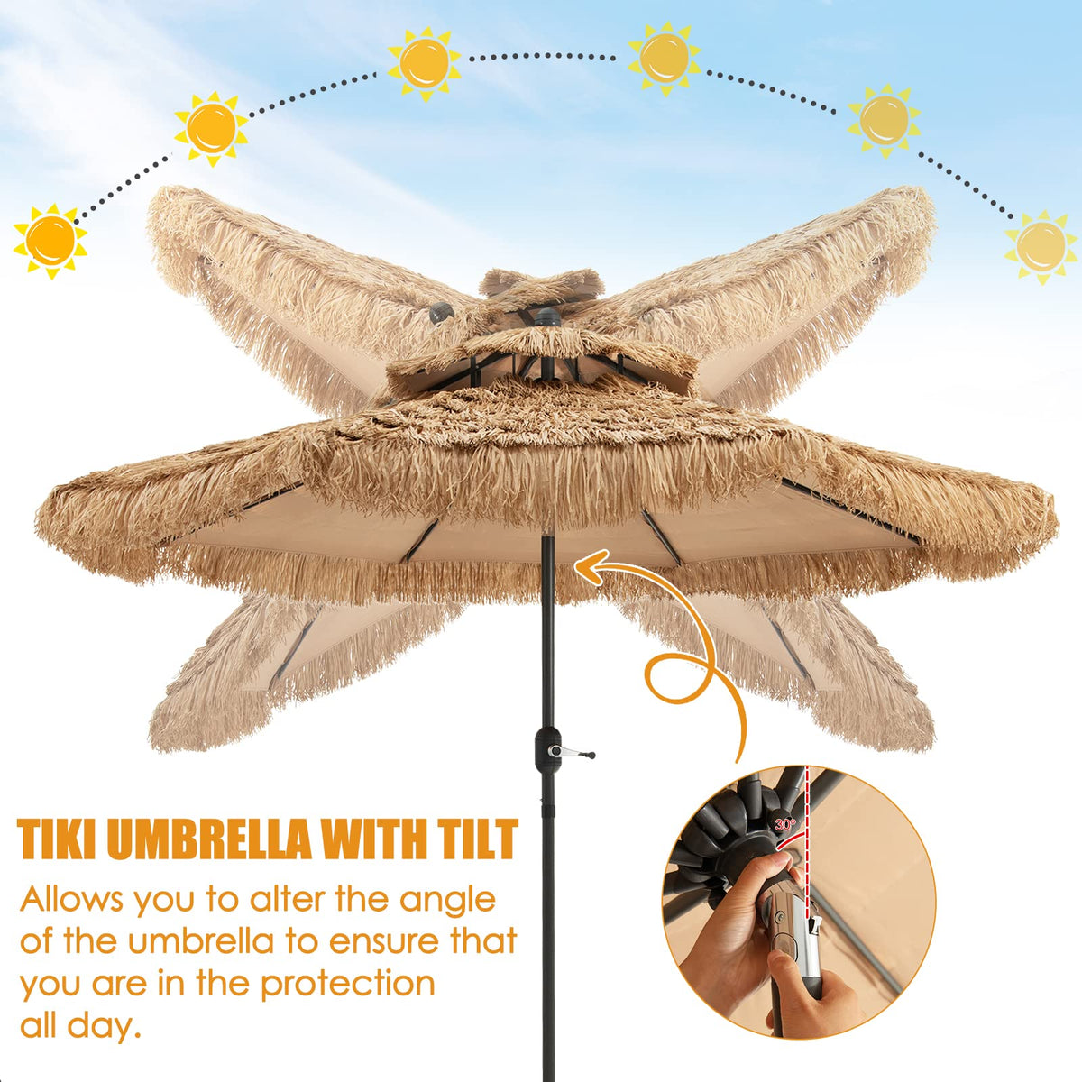 Tangkula 8-ribs frame provides sturdy support against breezes in outdoor spaces.