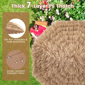 Tangkula 8ft tiki patio umbrella open shade covers a family gathering.