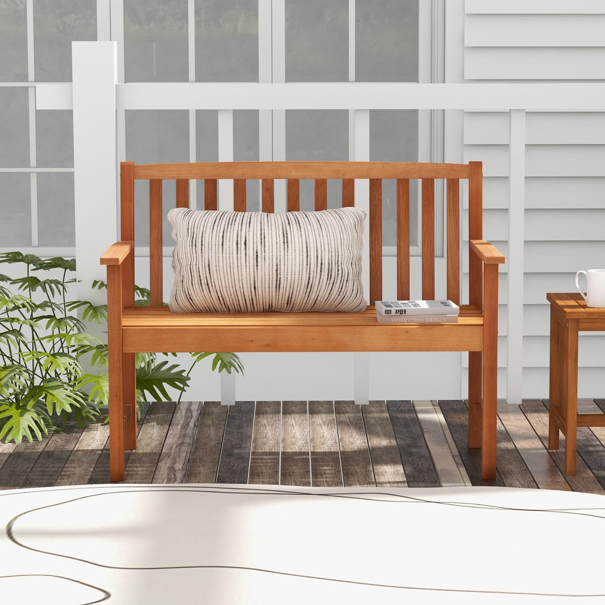 Tangkula bench backrest and armrests provide ergonomic support