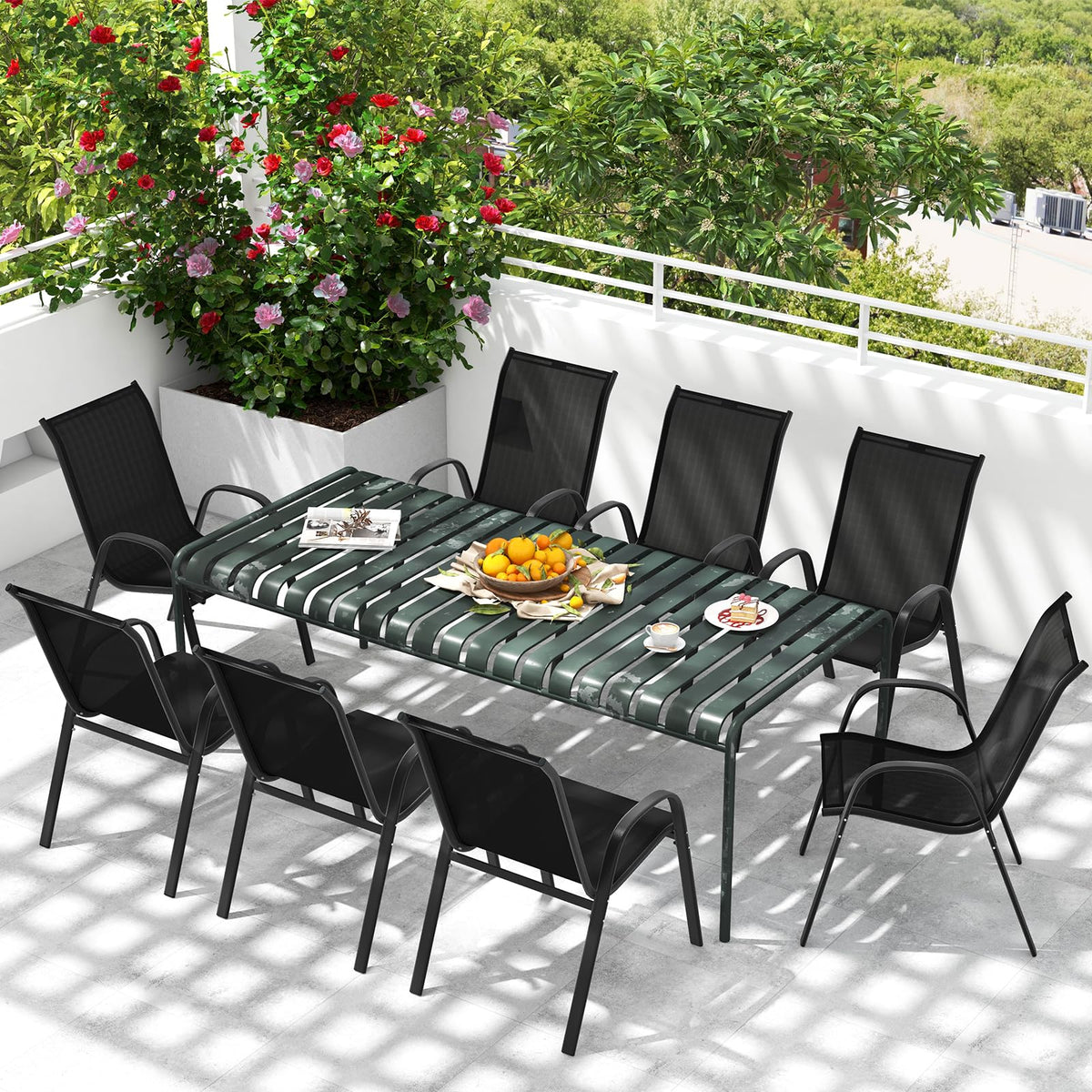 Tangkula black outdoor chair suited for poolside, garden, and porch settings