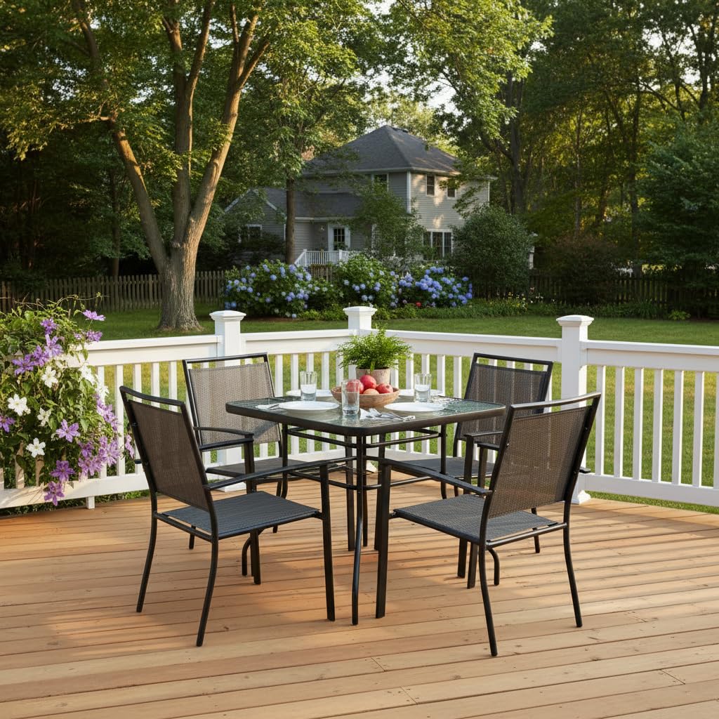 Tangkula black metal frame outdoor table blends modern patio decor