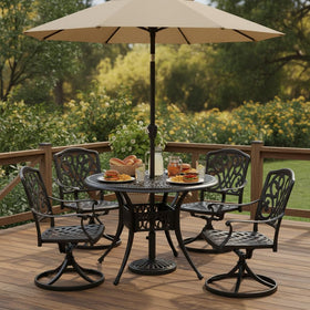 Tangkula cast aluminum patio table with hollow patterns for stylish outdoor entertaining.