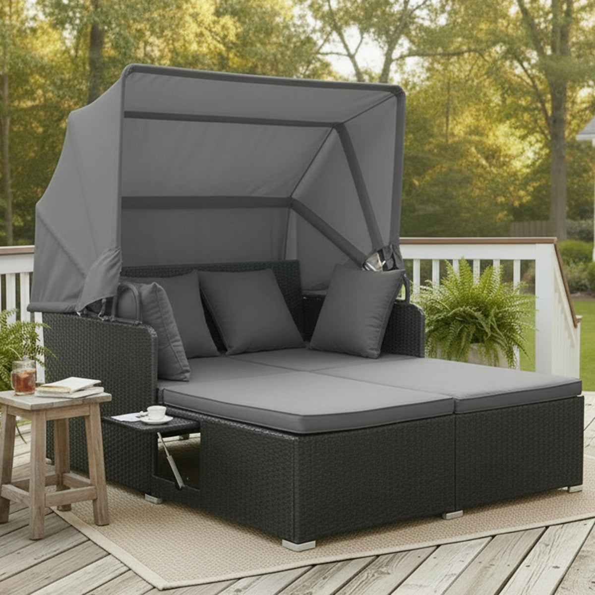 Tangkula daybed side trays extended for drinks and snacks outdoors