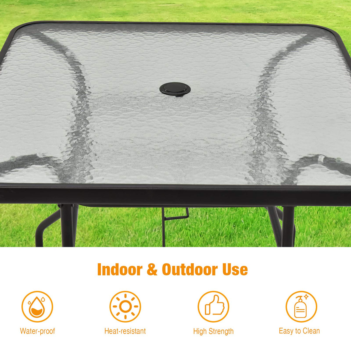 Tangkula easy-clean tempered glass top table for outdoor use