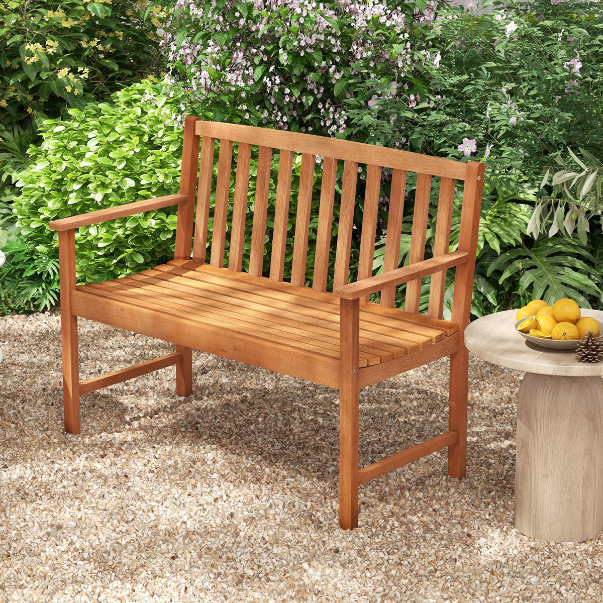 Tangkula eucalyptus wood bench assembly in progress