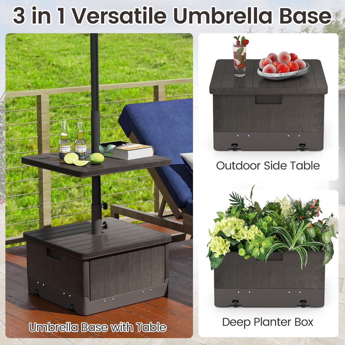 Tangkula HDPE frame with wood-like finish blends with outdoor spaces.