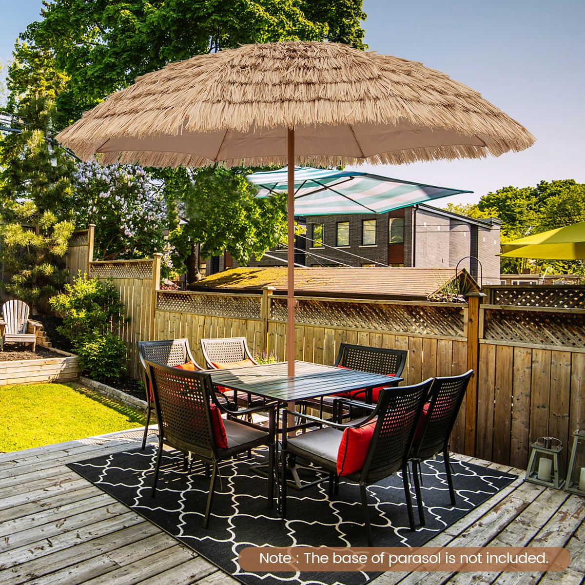 Tangkula natural color umbrella adds warm tropical ambiance to patios.