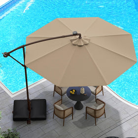 Tangkula offset umbrella side view shows a large canopy for poolside shade.