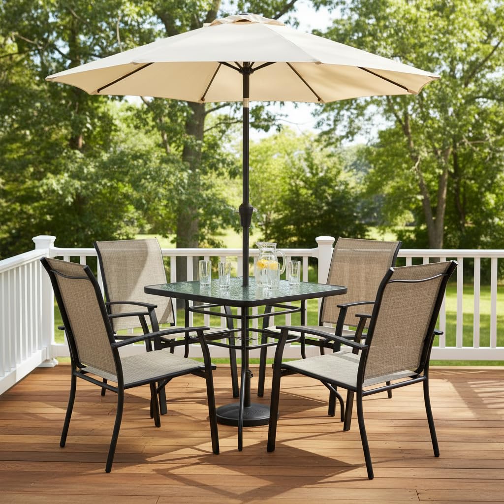 Tangkula outdoor patio table with umbrella hole for shade