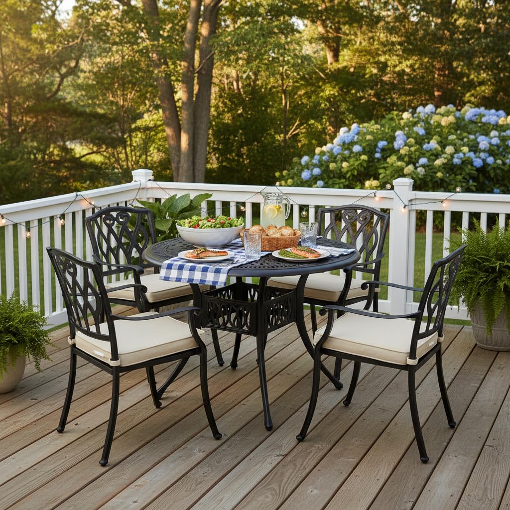 Tangkula outdoor table with 2-inch umbrella hole for shaded dining.