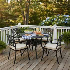 Tangkula outdoor table with 2-inch umbrella hole for shaded dining.
