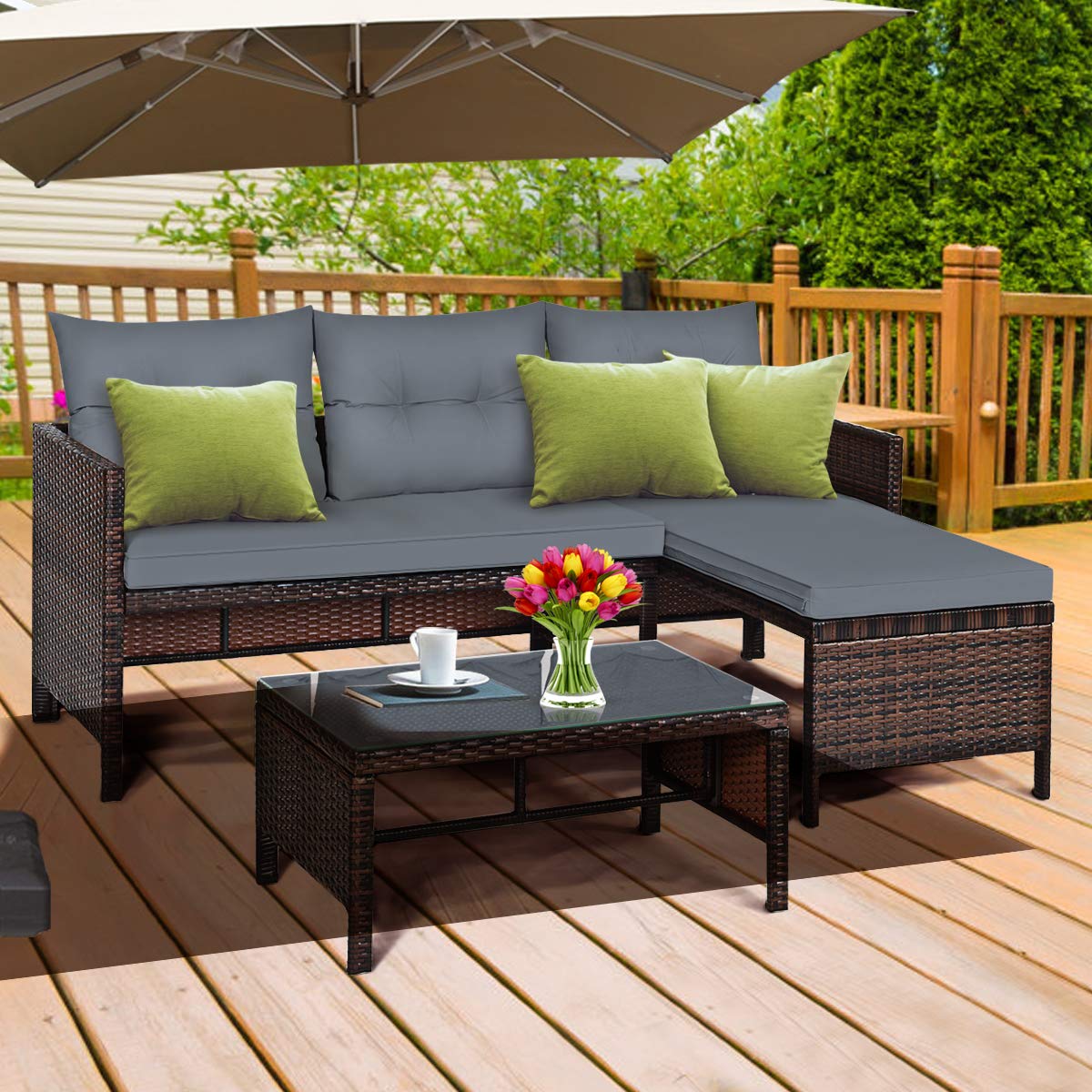 Tangkula patio corner sofa lounge: relaxed outdoor seating for family gatherings.