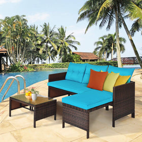 Tangkula patio corner sofa set 3pc coffee table with tempered glass top for drinks.