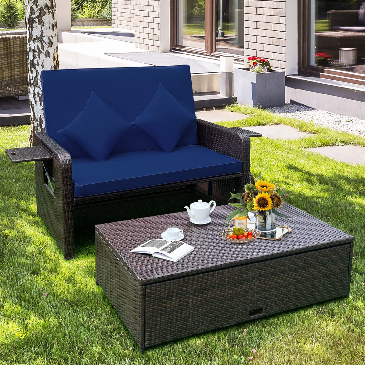 Tangkula side trays folded out offering convenient drinks and snacks.