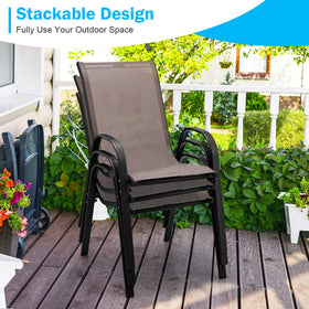 Tangkula dining chairs with armrests provide comfortable support by poolside.