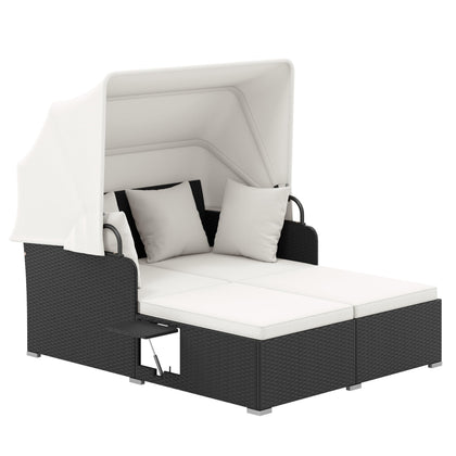 Tangkula patio rattan daybed with canopy provides shaded lounging outdoors