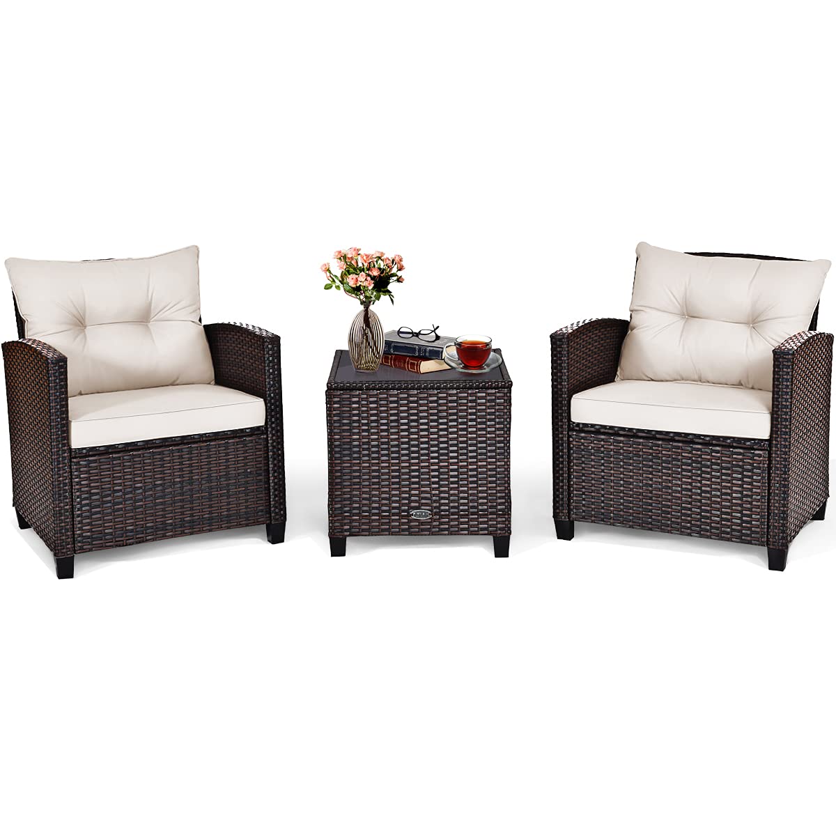 Tangkula 3-Piece Patio Sofa with PE rattan for durable outdoor lounging