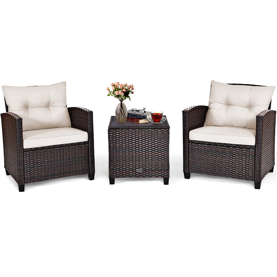Tangkula 3-Piece Patio Sofa with PE rattan for durable outdoor lounging