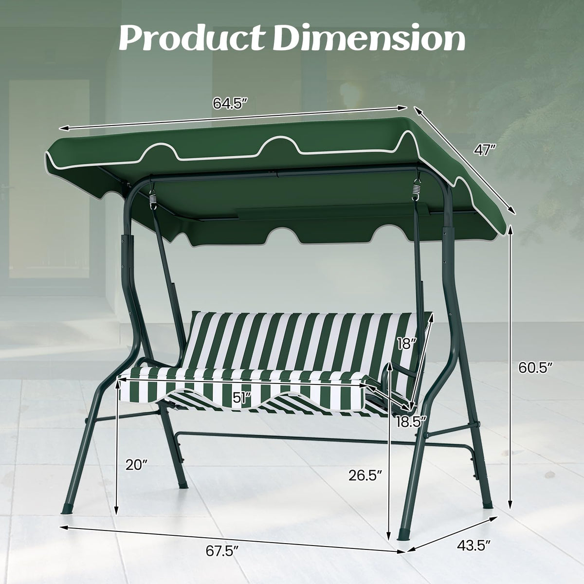Tangkula porch swing suitable for outdoor use on patio, poolside or balcony