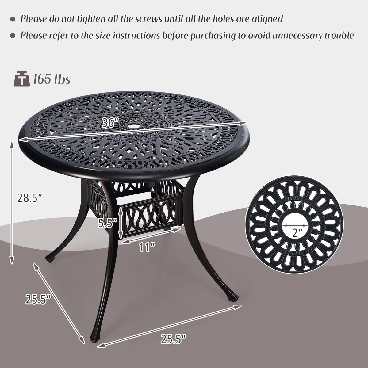 Tangkula table with reinforced underframe and feet for stable placement on uneven ground.