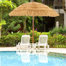 Tangkula tiki patio umbrella 6.5ft provides shade in sunny outdoor space.