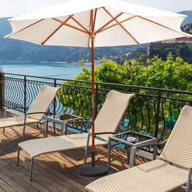 Tangkula umbrella base close-up shows a rattan design and stylish appeal.