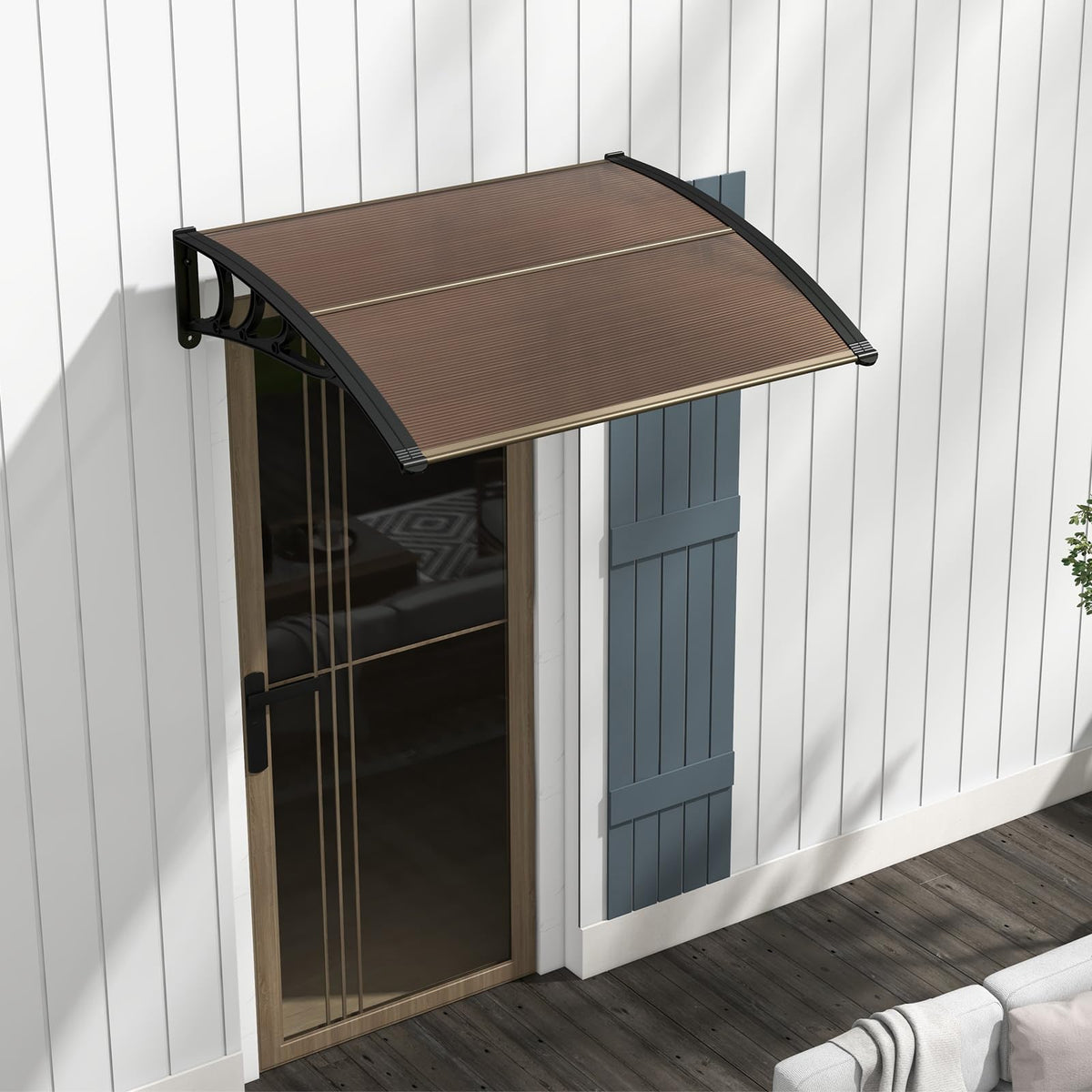 Tangkula awning side angle shows sturdy installation and weather-resistant design.