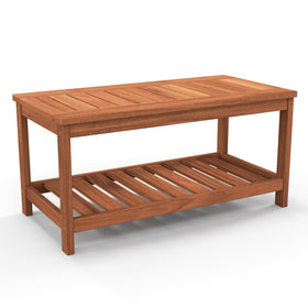 Tangkula Wood Outdoor Coffee Table top slats highlight ventilation and durability for outdoor spaces.