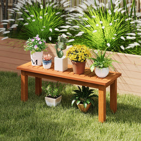 Tangkula teak-oil finished stand adds rustic charm while protecting from weather.