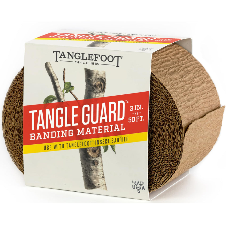 Tanglefoot Tangle-Guard tree wrap protects bark from pests during the growing season