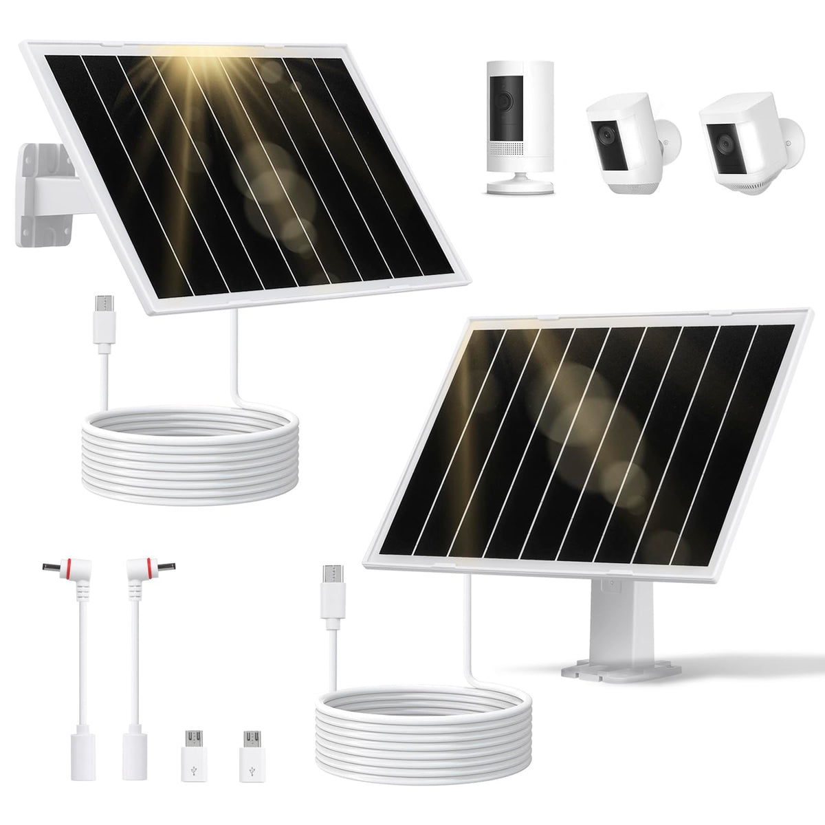 TangoSun 8W panel facing sun powering outdoor security cameras