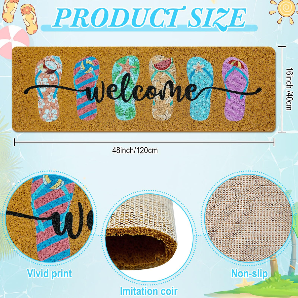 Tangren 48x16 inch welcome mat fits most entryways and enhances curb appeal.