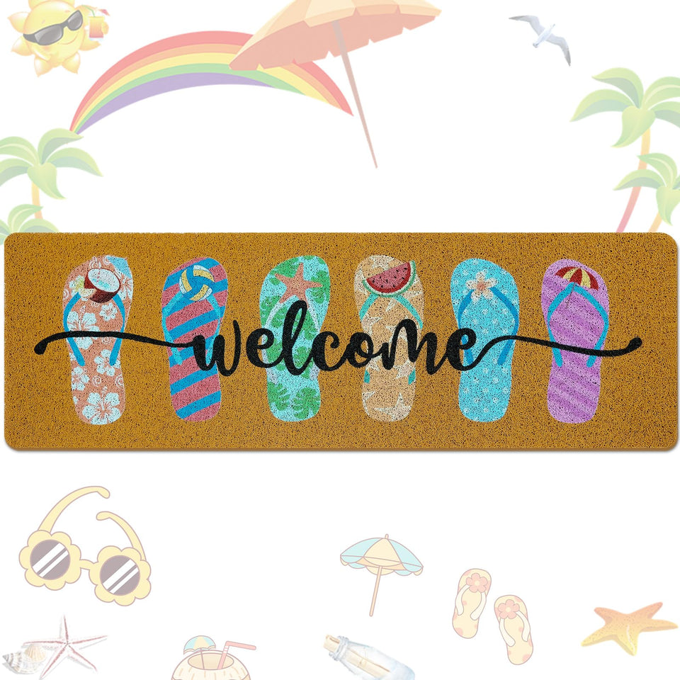 Tangren Long Doormat with summer flip-flops design greets guests at the front door.