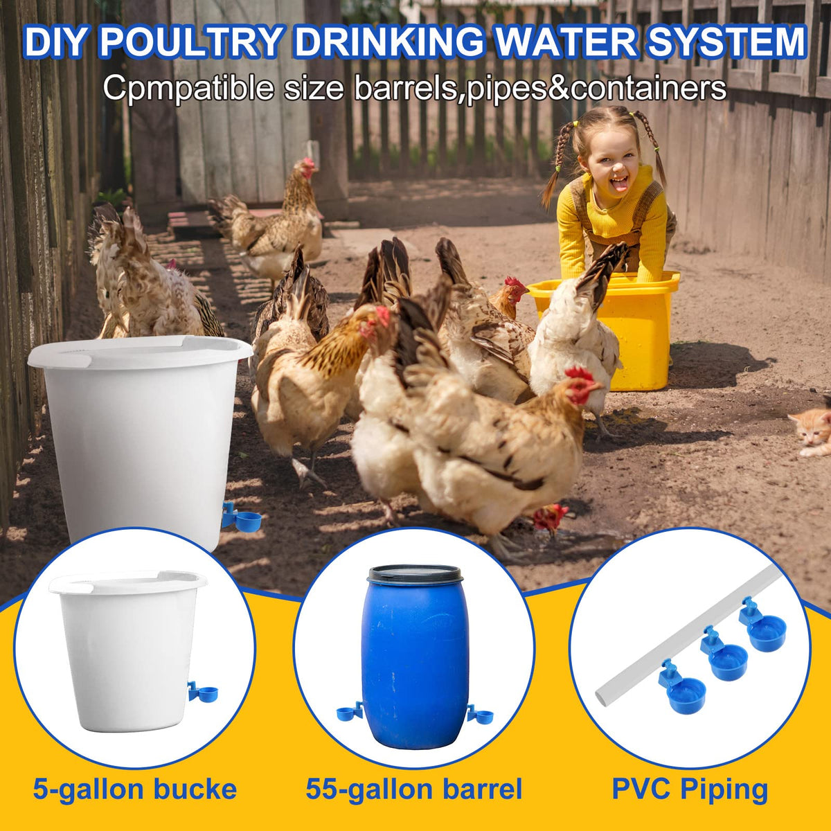 Tanlade works with 5 gallon drinkers for scalable poultry hydration.