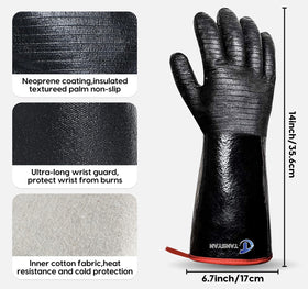 TANSYAN neoprene-coated gloves repel grease for easy cleaning after cooking.