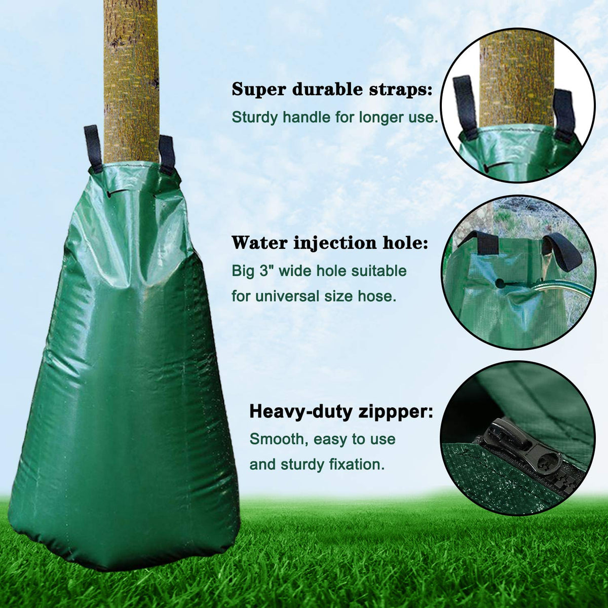 Tanzfrosch irrigation bag being zipped together for larger trees' extended soak