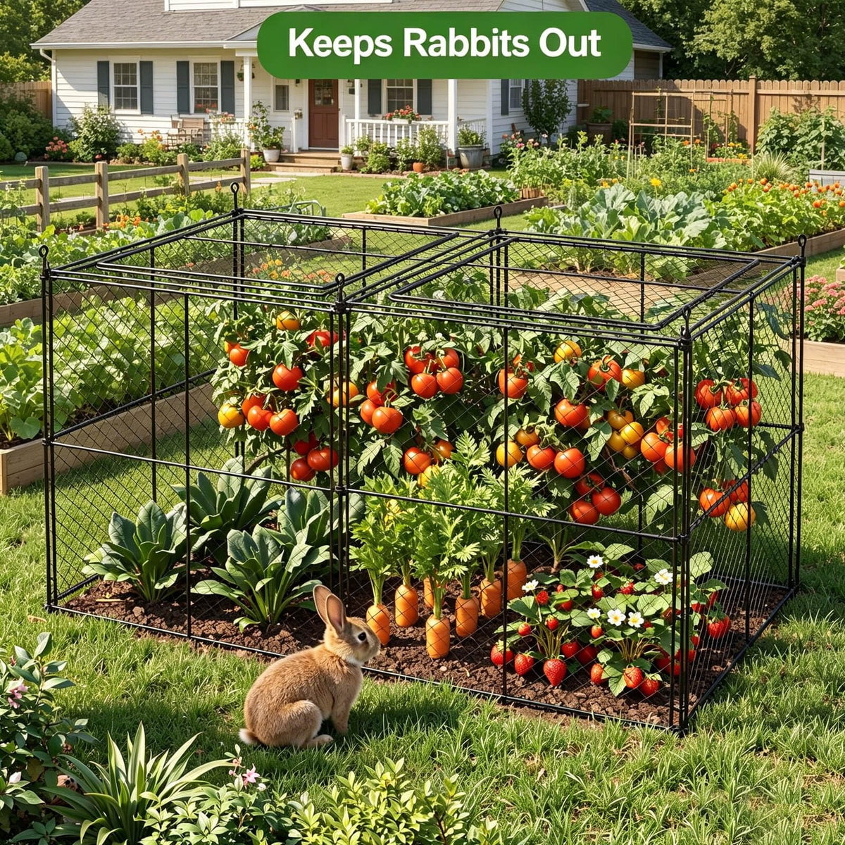 TAOMENNI Crop Cage anchored to ground for wind resistance