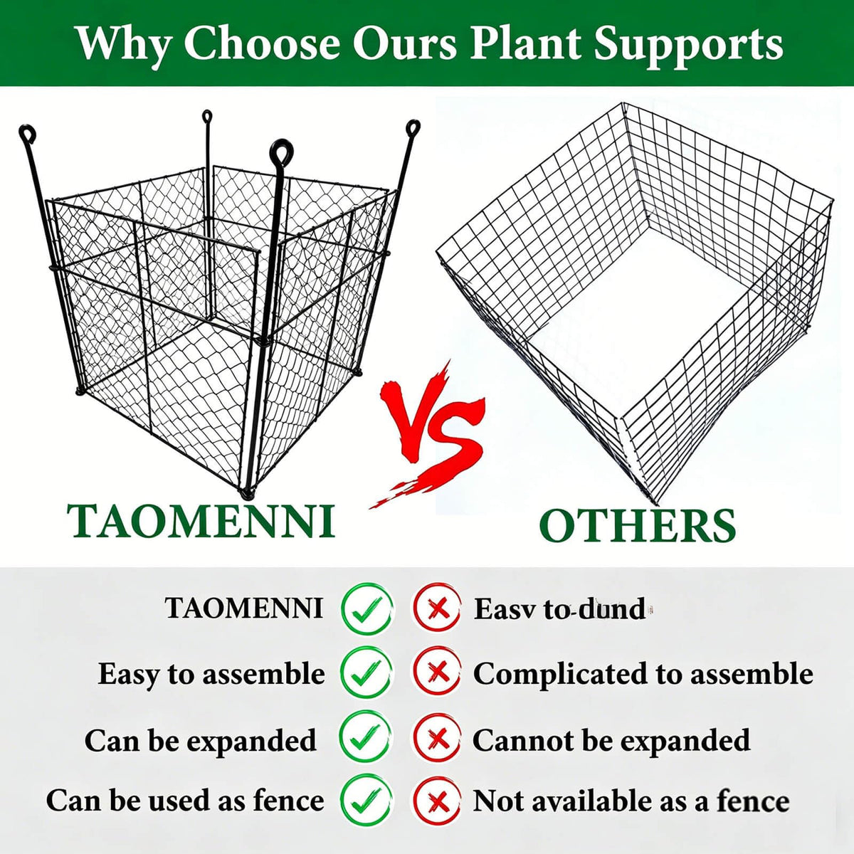TAOMENNI sturdy metal cages provide durable garden protection.